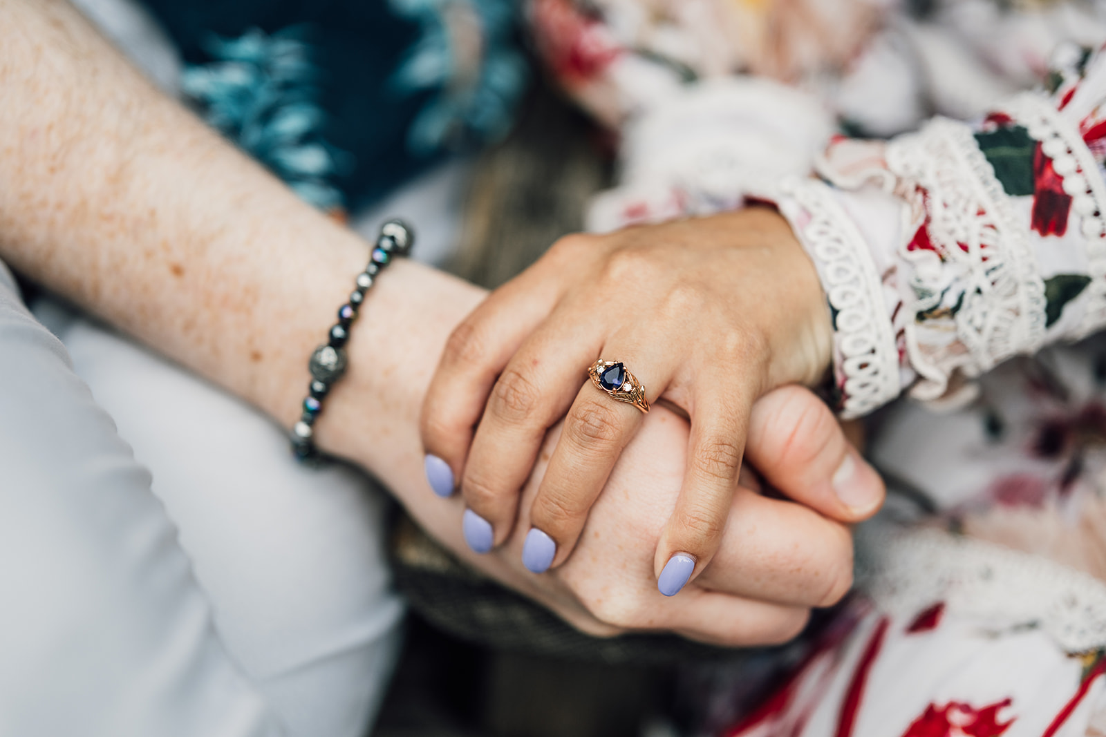 Isobel's engagement ring as Tiryon and Isobel hold hands